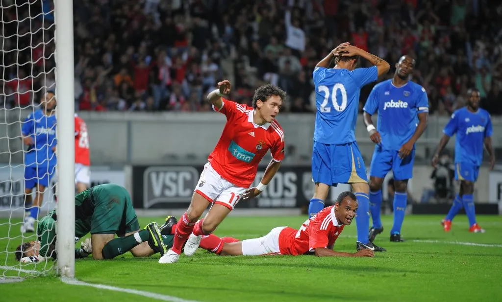Keirrison, ex futbolista brasileño, celebrando su gol en Benfica. (Getty Images)