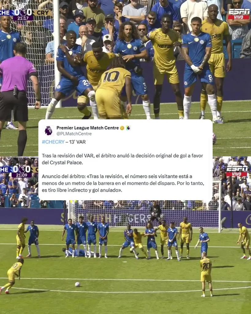 En Chelsea v. Crystal Palace se aplicó esta regla. (X/@SC_ESPN)