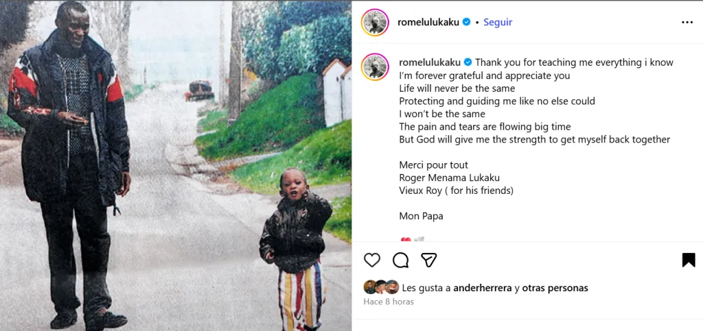 El posteo de Romelu Lukaku para despedir a su padre tras su fallecimiento (@romelulukaku).