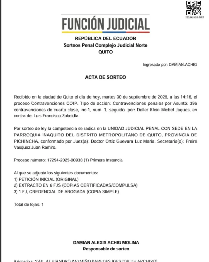 El documento de la denuncia.
