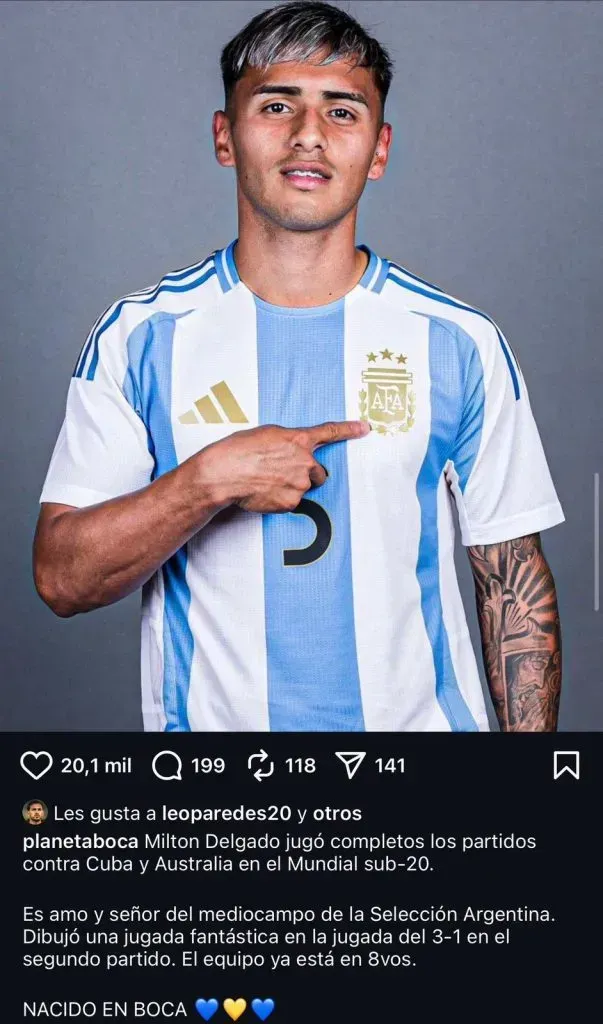 El posteo que se llevó el “like” de Paredes. (Instagram de Planeta Boca).