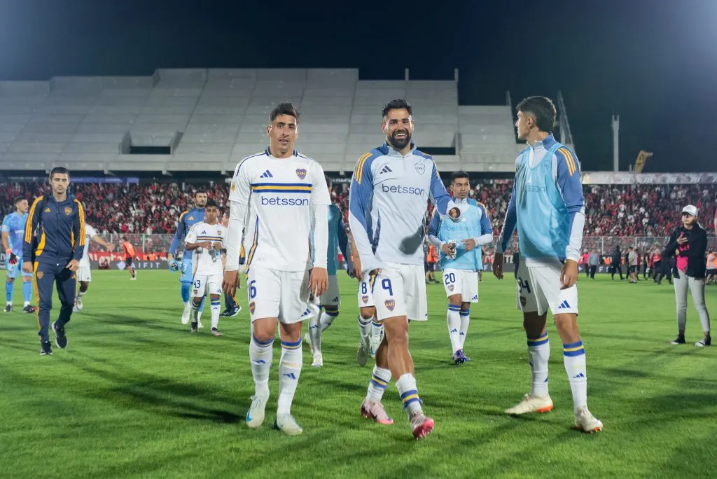 Miguel Merentiel y Milton Giménez, en el último partido entre Boca y Newell’s. (Getty Images)