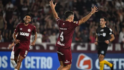Sasha Marcich, autor del primer gol de Lanús ante San Lorenzo por el Torneo Clausura 2025.