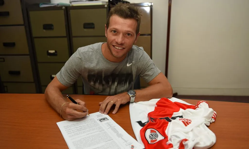 Nicolás Domingo en su regreso a River en 2016. (Foto: Prensa River).