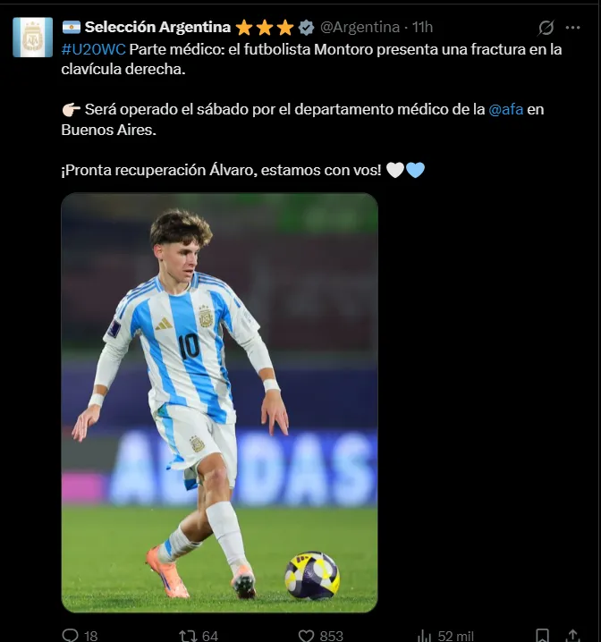 El posteo de la AFA por la lesión de Montoro.