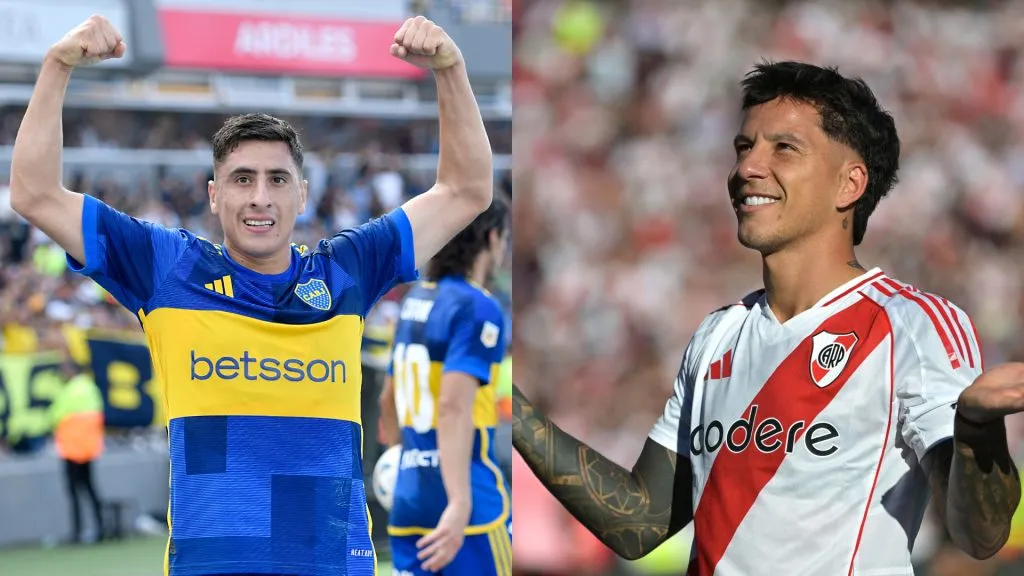 Miguel Merentiel y Sebastián Driussi, delanteros de Boca y River. (Getty Images)