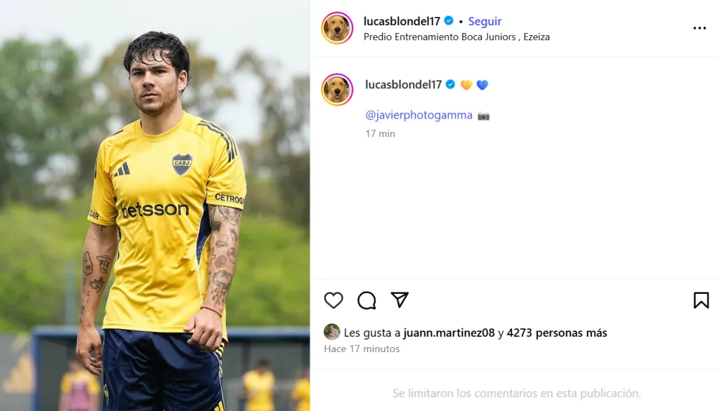 El posteo de Lucas Blondel en Instagram.