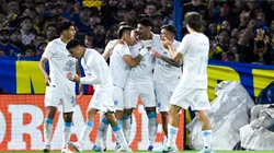 Lucas Passerini festeja su gol ante Boca.