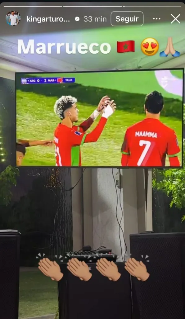 El posteo de Arturo Vidal festejando el segundo gol de Marruecos ante Argentina.