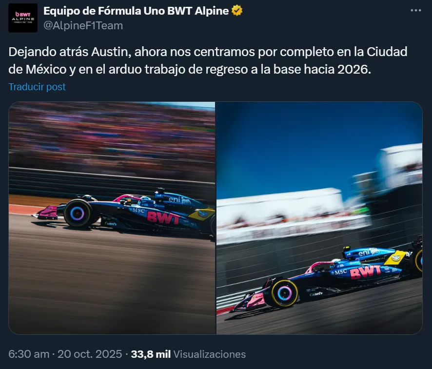 El posteo de Alpine en X.