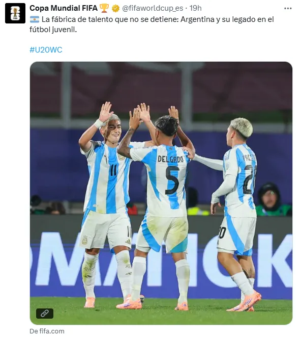 La publicación con la que la FIFA resaltó el nivel de los jugadores de Argentina en el Mundial Sub 20.