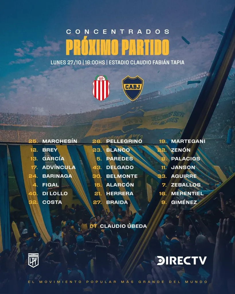Los convocados de Úbeda vs. Barracas Central. (Foto: Prensa Boca).