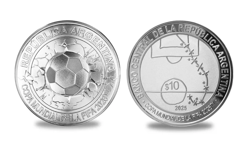 Moneda de plata del BCRA para el Mundial 2026. (Foto: BCRA)