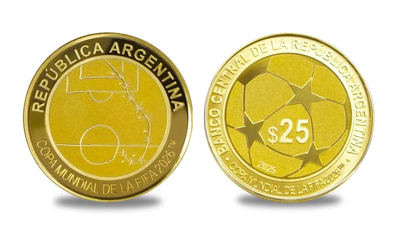 Moneda de oro del BCRA para el Mundial 2026. (Foto: BCRA)