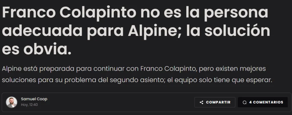 La portada del artículo de Racing News 365 (Captura)