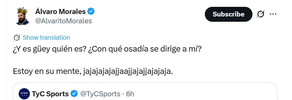 La respuesta de Álvaro Morales al desafío de Quique Felman.