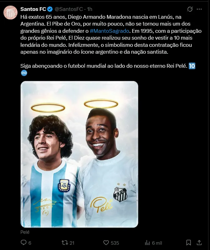El posteo de Santos por el cumpleaños de Maradona.