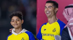 Cristiano Ronaldo junto a su hijo mayor, en la presentación de Al Nassr.