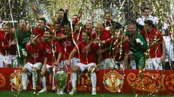 Manchester United tras convertirse campeón de la UEFA Champions League 2008.