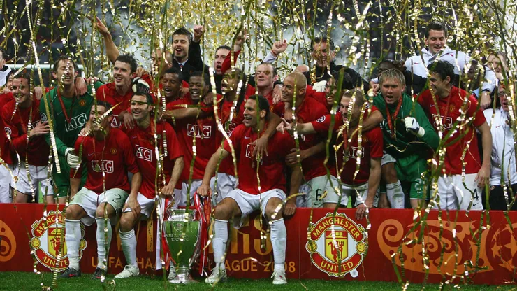 Manchester United tras convertirse campeón de la UEFA Champions League 2008.