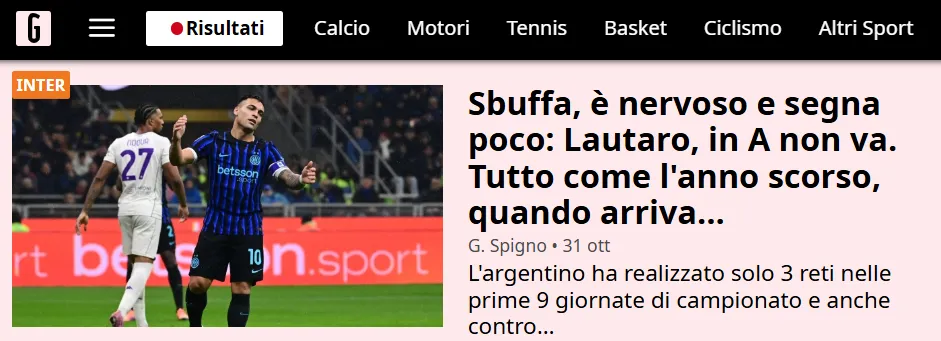 La crítica de la Gazzetta dello Sport a Lautaro Martínez.