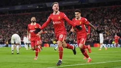 Alexis Mac Allister festeja su gol en la victoria de Liverpool por 2-0 al Real Madrid la última vez que se enfrentaron en Anfield en la Champions League 2024-2025.