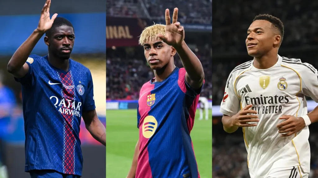Ousmane Dembélé, Lamine Yamal y Kylian Mbappé. (Getty Images)