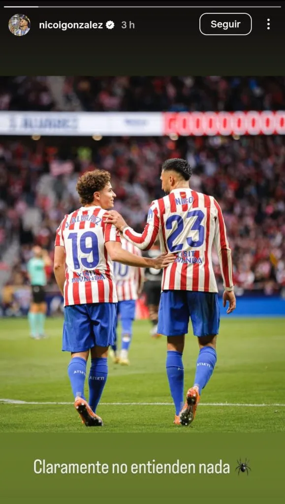 El posteo de Nicolás González en su cuenta de Instagram. (Captura)