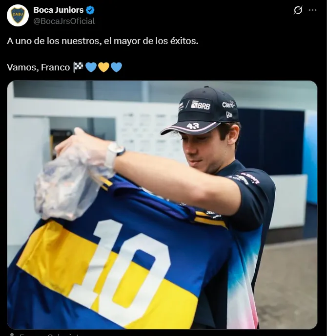 El posteo de Boca por la continuidad de Franco Colapinto en Alpine.