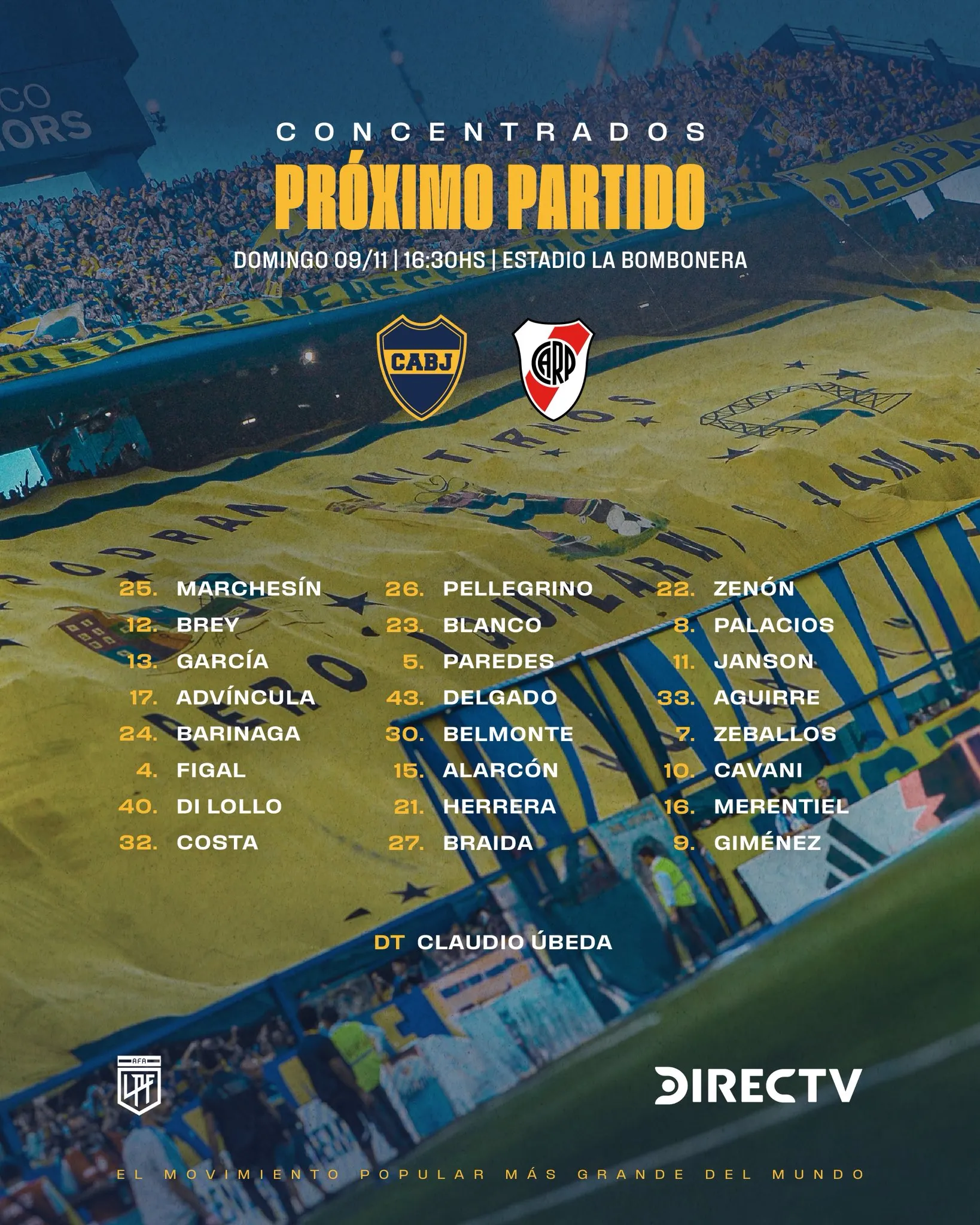 La lista de convocados de Boca para el Superclásico. (Foto: Prensa Boca)