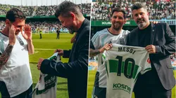 Christian Bragarnik le entregó la camiseta del Elche a Lionel Messi después del entrenamiento de la Selección Argentina.