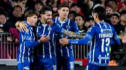 Los jugadores de Godoy Cruz celebrando un gol ante River en el Monumental.