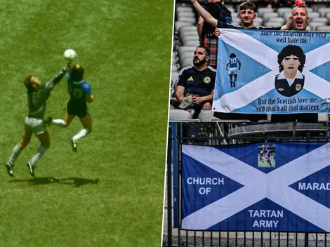 La intrahistoria de las banderas escocesas con la imagen de Diego Maradona