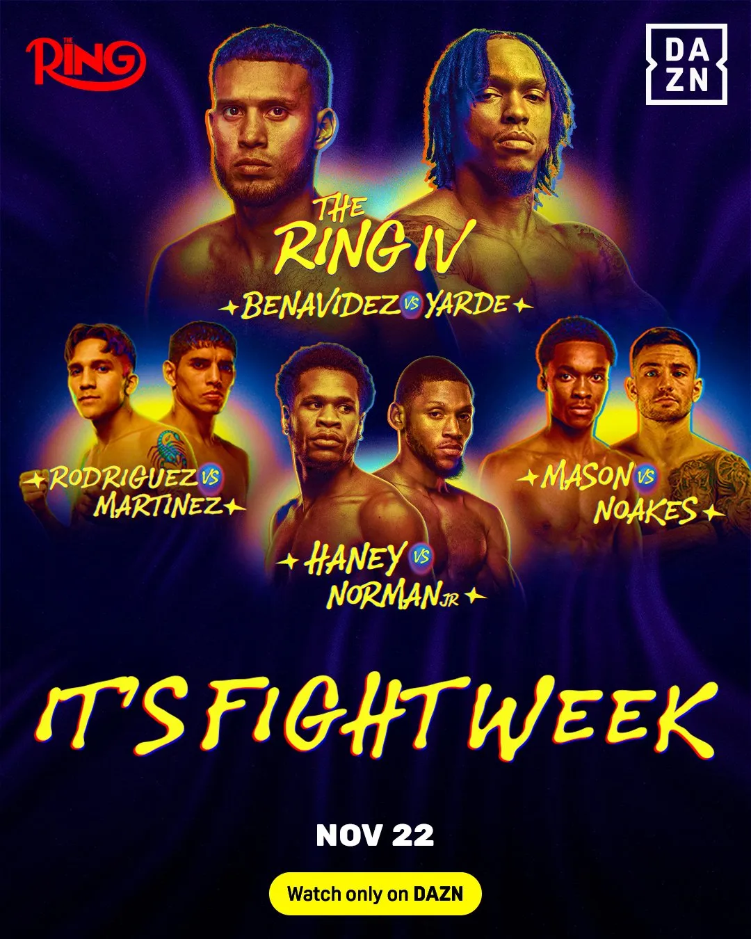 El afiche de la cartelera Ring IV: Noche de Campeones. (DAZN).