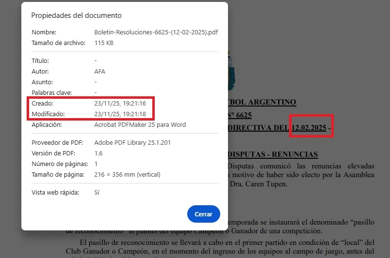 La fecha de creación del Boletín 6625.