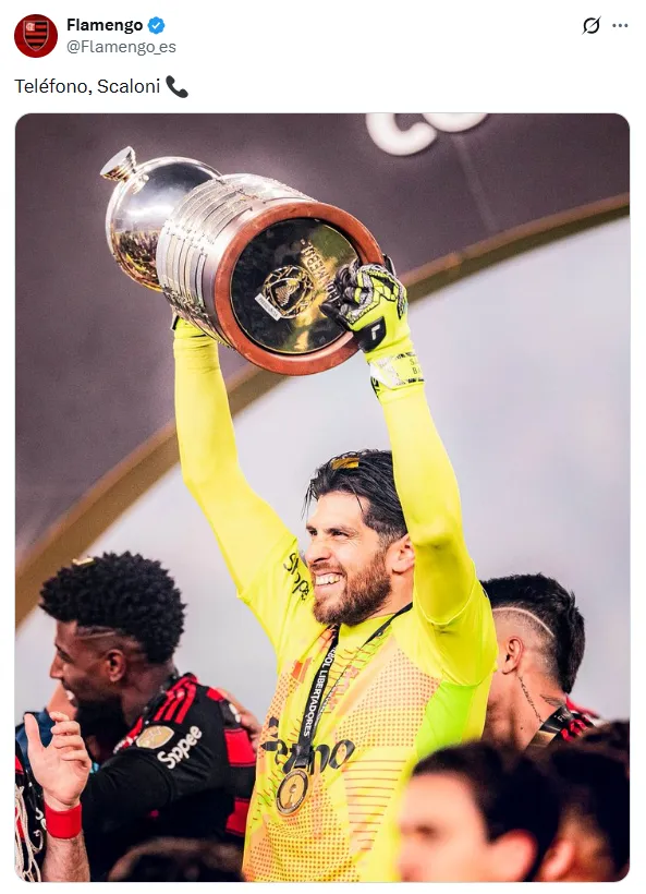 La publicación con la que Flamengo le pidió a Lionel Scaloni que convoque a Agustín Rossi.