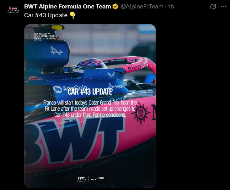 El posteo de Alpine.