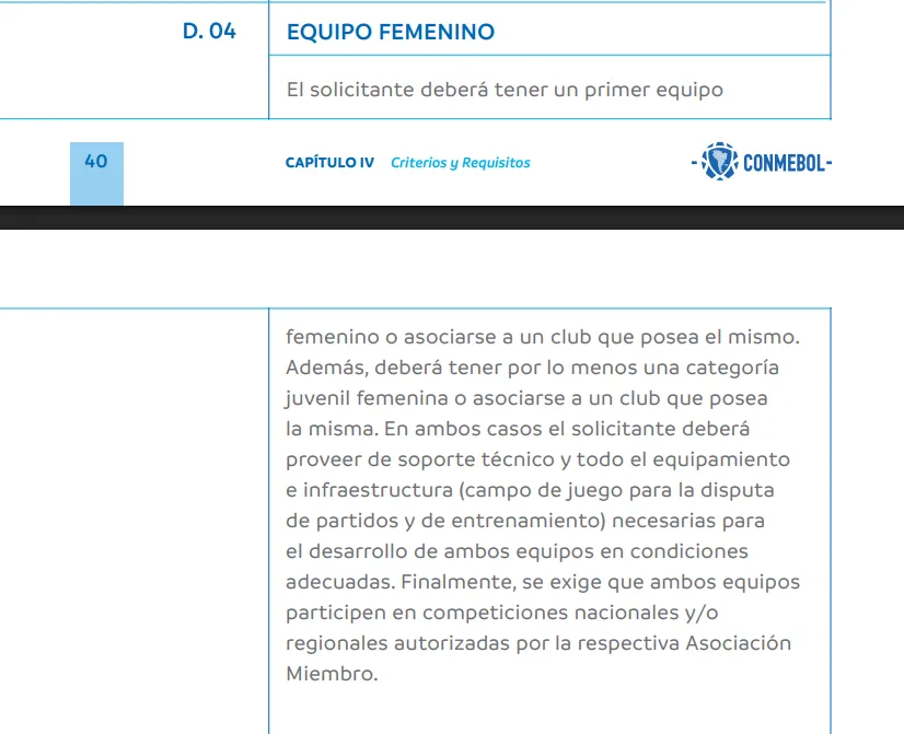 Captura del Reglamento de Licencias de Conmebol.