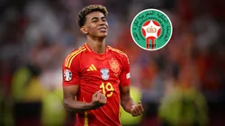 Lamine Yamal en la Selección de España y el escudo de Marruecos.