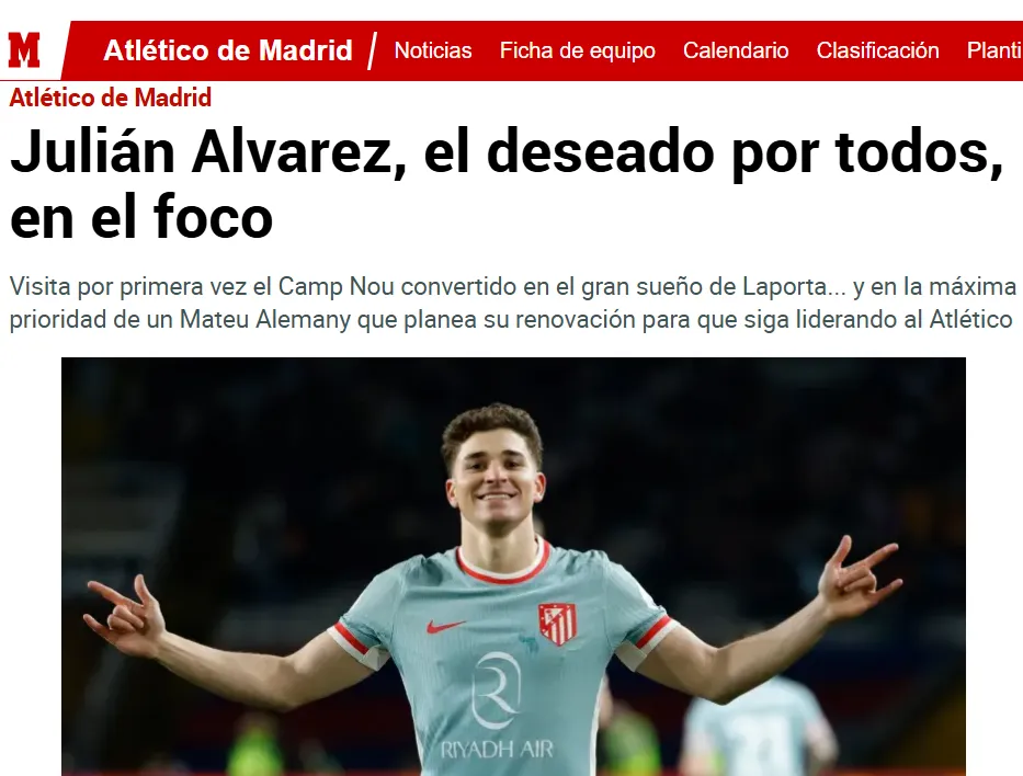 Julián Alvarez, en el foco del Barcelona vs. Atlético de Madrid.