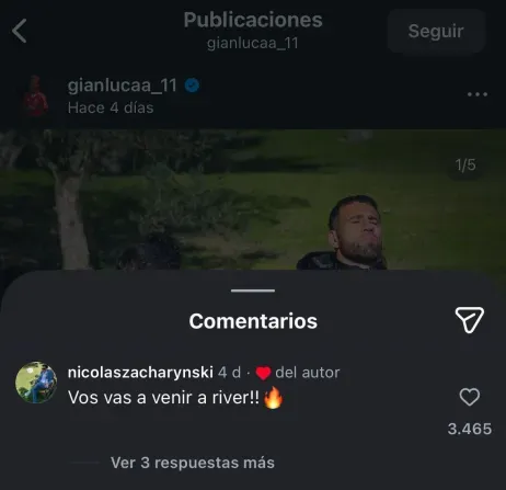 La publicación de Gianluca Prestianni.