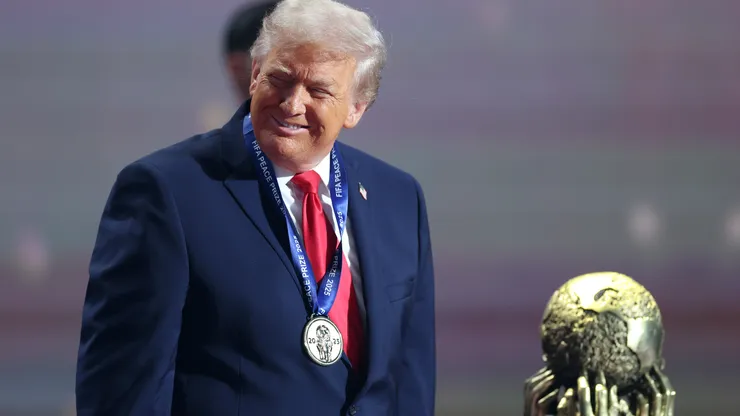 WASHINGTON, DC - DECEMBER 05: U.S. President Donald Trump receives the FIFA Peace Prize during the FIFA World Cup 2026 Official Draw at John F. Kennedy Center for the Performing Arts on December 05, 2025 in Washington, DC. (Photo by Dan Mullan/Getty Images)