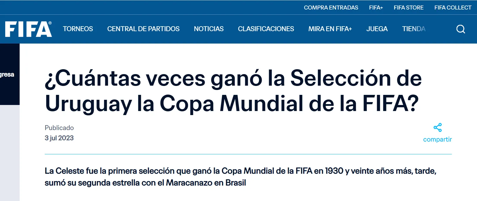 Para la FIFA, Uruguay tiene dos estrellas.