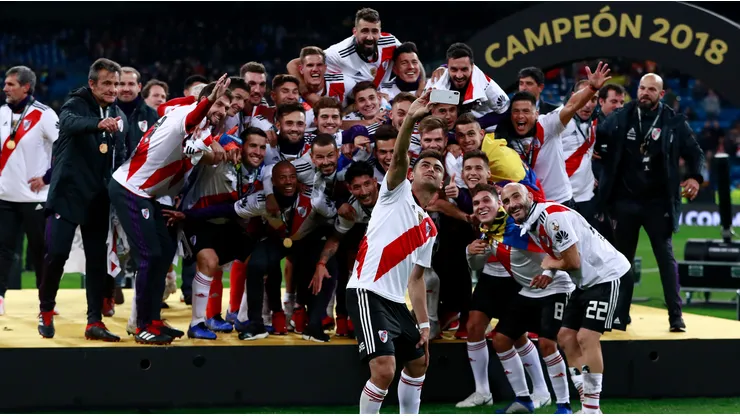 Los futbolistas de River celebran la Libertadores 2018.