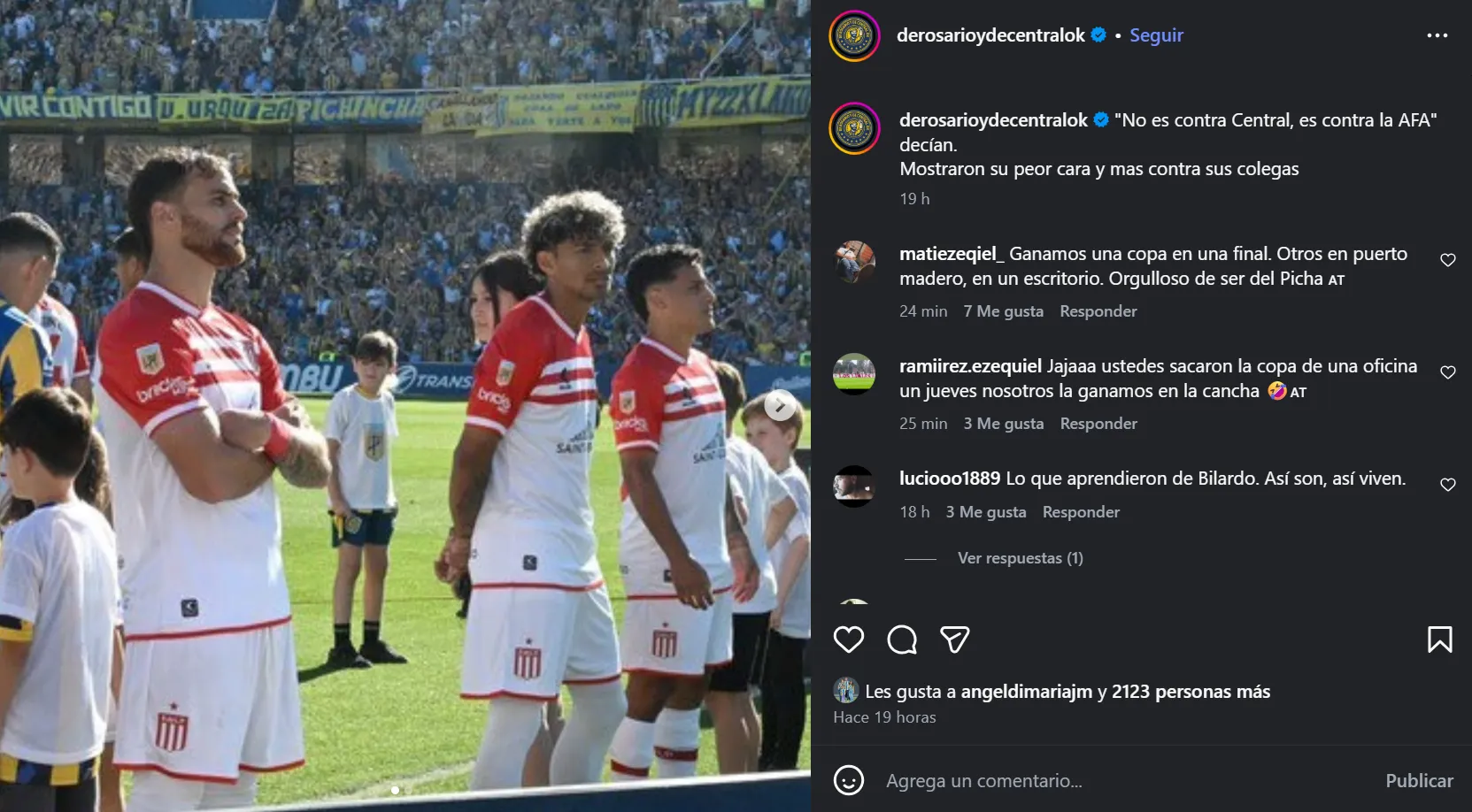 El “me gusta” de Ángel Di María a una publicación contra Estudiantes de La Plata. (Captura Instagram)