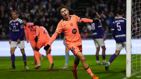 Andreas Christensen celebra el 1-0 de Barcelona sobre CD Guadalajara.