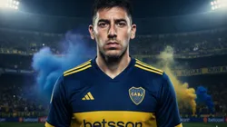 Gastón Hernández, capitán de San Lorenzo, con la camiseta de Boca.