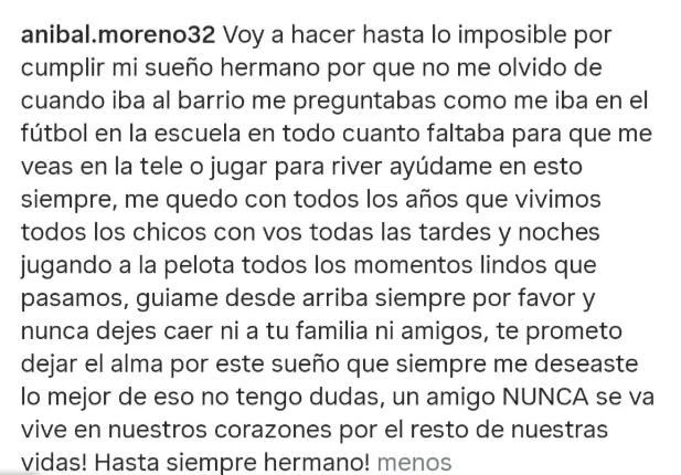 El posteo de Aníbal Moreno hacia un amigo en 2017 (Captura Instagram).
