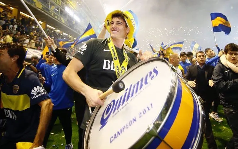 Axel Werner festejando el título de Primera División que obtuvo con Boca (@axelwernerr).