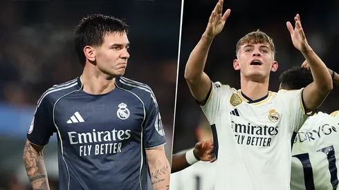 Franco Mastantuono y Nico Paz, con la camiseta de Real Madrid.
